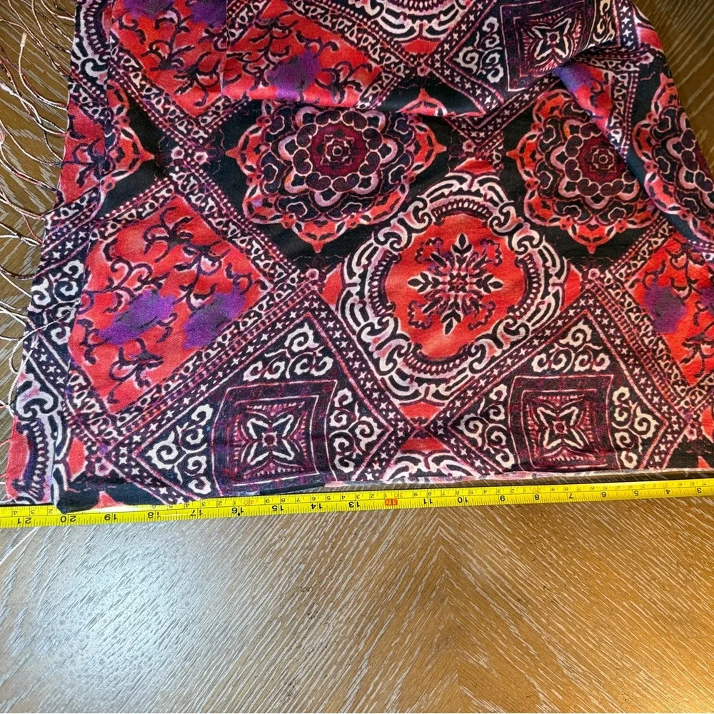 Tolani Silk Scarf in Red and Black with Purple Accents